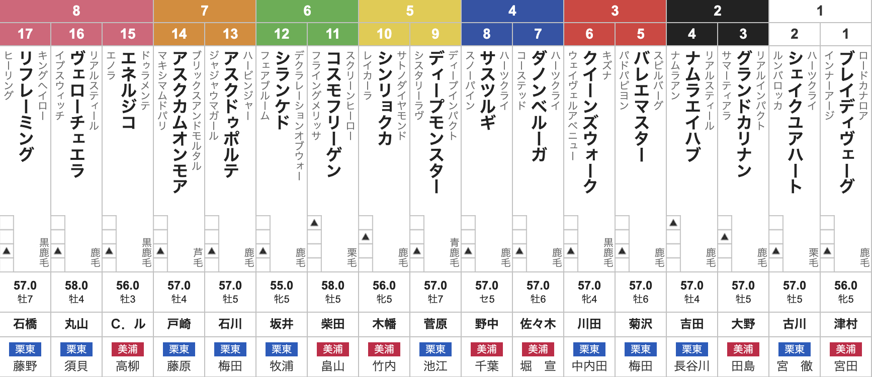 新潟記念2025枠順発表】全17頭 3勝無敗のエネルジコ8枠15番・G1馬