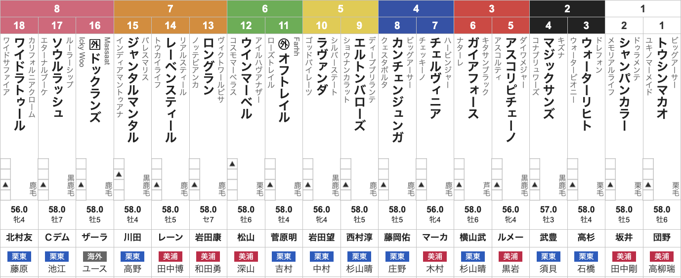 マイルチャンピオンシップ2025枠順発表】全18頭 ジャンタルマンタル7枠