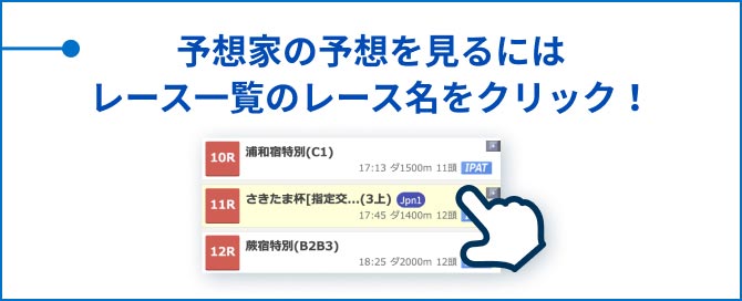 予想家の印や見解を見るにはレース一覧のレース名をクリック！